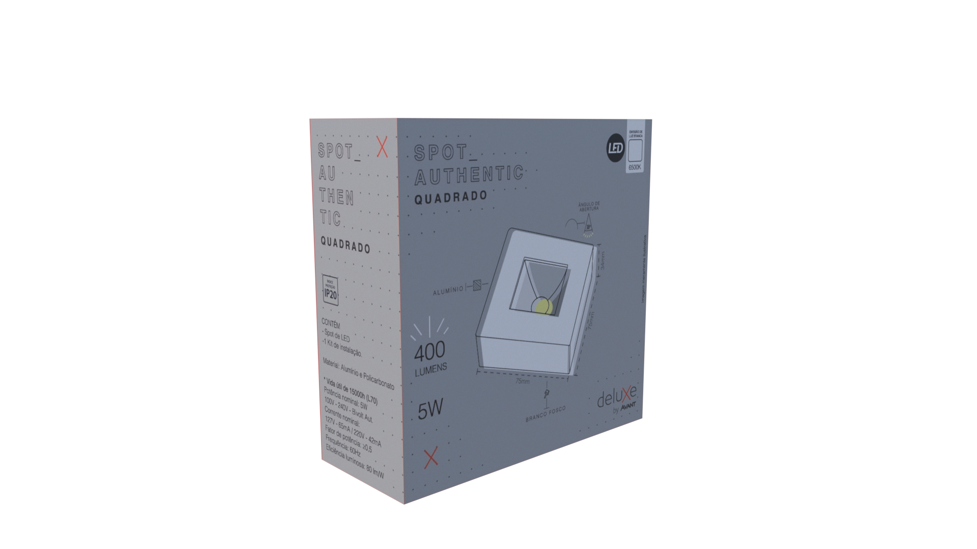 Spot Led Authentic BF Sobrepor Quadrado 5w Frio 6500k Bivolt 400 Avant 907021379