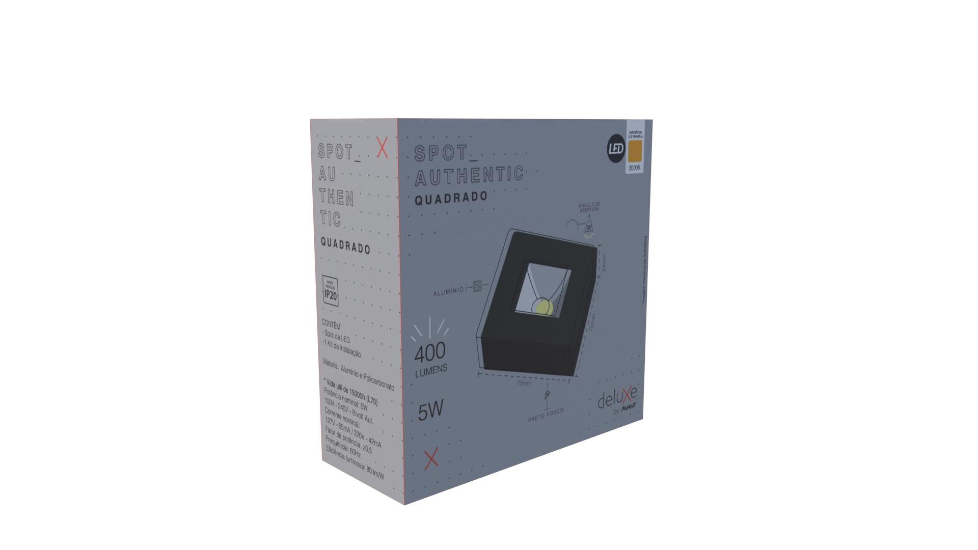 Spot Led Authentic PF Sobrepor Quadrado 5W Quente 3000K Bivolt 400 Avant 907030579